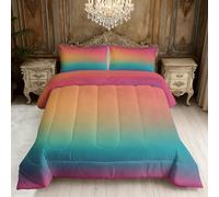 Rainbow Ombre Coverless Duvet Single, Gradient Reversible Comforter Set 2 Pcs, 1 Pillowcase, Bedroom Decor, 10.5 Tog Soft Lightweight Warm All Seasons BZ-L1051