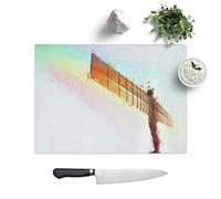 Rainbow on The Angel of The North in Abstract Toughened Glass Chopping Board Kitchen Worktop Saver Non-Slip, 39 x 28.5 cm