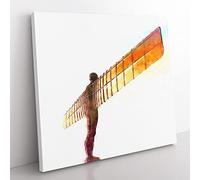 Rainbow on the Angel of the North Painting Canvas Wall Art Print 14x14 Inch