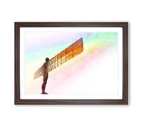 Rainbow on The Angel of The North Painting Framed Print | A2 Walnut Framed Wall Art | Ready to Hang | Modern Historical Picture | Living Room Bedroom Lounge Office