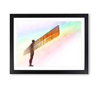 Rainbow On The Angel Of The North Painting Modern Art Framed Wall Art Print, Ready to Hang Picture for Living Room Bedroom Home Office Décor, Black A2 (64 x 46 cm)