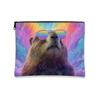 Rainbow Otter Makeup Bag, Cosmic Colorful Animal Cosmetic Travel Pouch for Women, Portable Small Canvas Zipper Organizer, Fun Gift Toiletry Bag for Festivals, Rainbow, 7x9 Inch