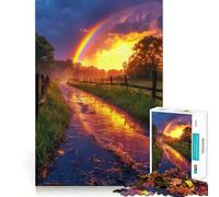 Rainbow over A Wet Country Road 1000 Piece Jigsaw Puzzles for Teenagers Jigsaw Clear Logic Toy Peaceful Time Perfect Cut Santa Wish List (50x75cm)