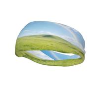 Rainbow Over Green Meadow Print Soft Breathable Sweat Absorption Head Band for Game Running Yoga Gym Cycling Basketball