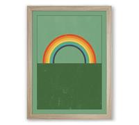 Rainbow Over Green Minimalist Framed Wall Art Print A2 (59.4×42cm) Oak, Wall Decor for Living Room, Bedroom, Office & Home, Ready to Hang, Art Gift
