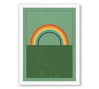 Rainbow Over Green Minimalist Framed Wall Art Print A4 (29.7×21cm) White, Wall Decor for Living Room, Bedroom, Office & Home, Ready to Hang, Art Gift