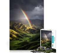 Rainbow over Green Rolling Hills Hard Jigsaw Puzzle for Adults 1000 Pieces Improve Memory Relaxed Mind Sharp Edge Stylish Gift (50x75cm)