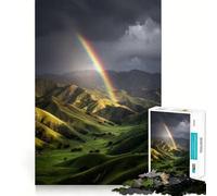 Rainbow over Green Rolling Hills Jigsaw Puzzles 1000 Pieces for Teenagers Logic Game Warm Time Precise Cut Art Collection Piece (38x52cm)