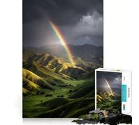 Rainbow over Green Rolling Hills Jigsaw Puzzles for Adults1000 Piece Mind Skill Group Joy Quality Edge Art Collection Piece (38x26cm)