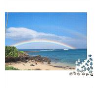 Rainbow Over Ocean 1000 Piece Puzzles Beautiful View Rainbow Beach Home Decoration Educational Game for Men And Women Challenging Jigsaw Jigsaw Puzzles for Adults 52x38cm/1000pcs