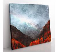 Rainbow Over the Mountains in Italy Painting Modern Canvas Wall Art Print Ready to Hang, Framed Picture for Living Room Bedroom Home Office Décor, 35x35 cm (14x14 Inch)
