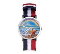 Rainbow Over The Sea Clouds and Beach Starfish Sport Watch for Men Women Nylon Strap Wrist Watch Analog Quartz Watch