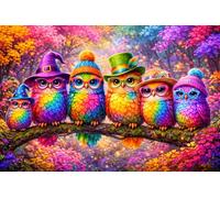Rainbow Owl Friends - 1000 Piece Jigsaw Puzzle for Adults 14+ - Colourful Premium Puzzle - 1.8mm Precision Cut Pieces - 70x50cm - Poster Included - Gift for Puzzle Lovers - Bee Busy Puzzles