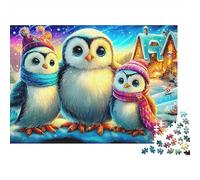Rainbow Owl Jigsaw Puzzles for Adults 1000 Piecese Letter on Back Three Penguins No Dust, Home Decor Birthday Party Gift Toy for Men Women Olders Seniors 52x38cm/1000pcs