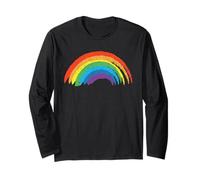Rainbow Paint Brush Rough Arc Distressed Weathered Style Art Long Sleeve T-Shirt