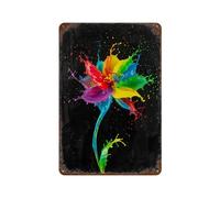 Rainbow Paint Flower on Black Background Camper Accessories Decor Metal Tin Sign for Bar Kitchen Garden Iron Wall Art Decoration 11.8"x7.9"
