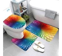 Rainbow Palette Bathroom Rugs Sets 3 Piece Super Absorbent Bathroom Mats Set Includes Bath Rug, Contour Mat and Toilet Lid Cover, Washable Non-Slip Bath Mats Carpet for Bathrooms