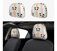 Rainbow Panda Head Car Seat Headrest Protector Car Head Rest Covers 2 Piece Elastic Universal Fit Most Vehicles Auto Interior Accessories For Women Men
