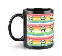 Rainbow Pandas Cute Black Ceramic Coffee Mug with Handle Tea Cup for Men Women Home Office