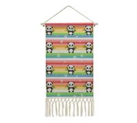 Rainbow Pandas Tapestry Cotton And Linen Wall Art Prints with Tassels Wooden Hanging Poster Frame Picture