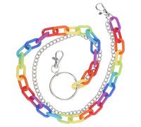 Rainbow Pant Chain Decor with Buckle, Plastic Metal Clip Accessory | Easy Clip on Use, Carabiner Included, for Belts and Skirts, Punk Hip Hop Fashion Style