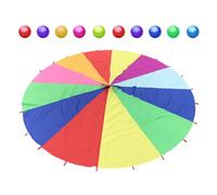 Rainbow Parachute - Kids Outdoor Group Play Parachute Toy, Interactive Teamwork Game with 10 Balls, Fun Physical Fitness Equipment, Rainbow Umbrella Toy for School, Home & Playground