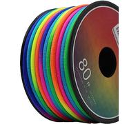 Rainbow Paracord 550-80ft/25m 7-Strand Type III Parachute Rope (4mm) - Tangle-Free Reusable Spool - High Strength Nylon Cord for Survival, Camping, DIY Bracelets, Macrame & Crafting (Dark/Tie Dye)