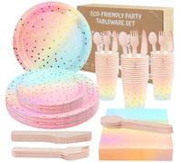 Rainbow Party Cutlery, Anstore 200PCS Party Tableware Set for 25 Guests, Paper Plates Cups and Cutlery Set, Tableware Set for Wedding Birthday Baby Shower including Plate,Spoon,Fork,Knife,Cups,Napkins