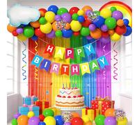 Rainbow Party Decorations Set - Includes Birthday Banner, Foil Fringe Curtains, Rainbow Balloon Arch Kit & Foil Balloons for Birthday, Bridal or Baby Shower Decorations