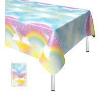 Rainbow Party Disposable Plastic Tablecloth 108*54 Inch Thin Waterproof Clouds Table Cover Decorations for Girls Unicorn Theme Birthday Baby Shower Anniversary Party