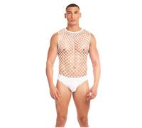 Rainbow Party Full Effect Men’s Fishnet Bodysuit & Thong Set White, L/XL