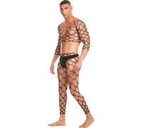 Rainbow Party Future Mode Men’s Geometric Fishnet Top, Leggings & Thong Set Black, S/M