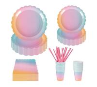 Rainbow Party Tableware Set, 125PCS Disposable Party Dinnerware Supplies, Paper Plates Napkins Cups Set for 25 Guests, Unicorn Party Supplies for Table Decorations