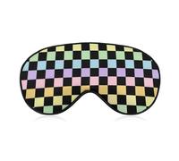 Rainbow Pastel and Black Checker Sleep Mask for Women Men Soft Eye Masks Adjustable Blindfold Sleeping Shade Cover 8 X 4 Inch