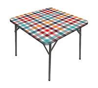 Rainbow Pastel ed Tablecloth - 40x40 inch Elastic Square Cover for Home Kitchen Parties Holiday Dinners - Vibrant Plaid Detive Table Linen