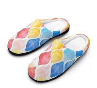 Rainbow Pastel Watercolor Moroccan Pattern Comfy Women's Slippers Nonslip Indoor House Shoes 11-12(42-43)