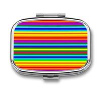 Rainbow Pattern Pill Box 2 Compartment, Portable Pill Case with Mirror for Pocket Purse Travel, Mini Metal Medicine Organizer for Vitamins Fish Oil