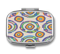 Rainbow Pattern Pill Case 2 Compartments Travel Pill Organizer for Pocket Small Pill Box Portable Pill Container Metal Medication Holder to Hold Vitamin Fish Oil Supplement
