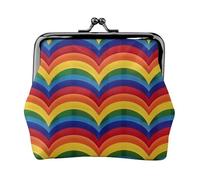 Rainbow Pattern Print Coin Purse for Women Cute PU Leather Kiss-lock Change Purse Wallet, Black, One Size, Pattern