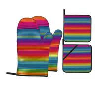 Rainbow Pattern Print Oven Mitts And Pot Holders Set. Non Slip Cooking Gloves For Baking Grilling
