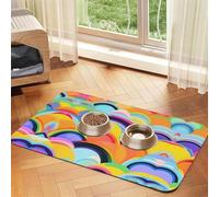 Rainbow Patternprint Pet Absorbent Leather Tablecloth,Wipe Clean Quick Dry,Food Mat For Small Animals