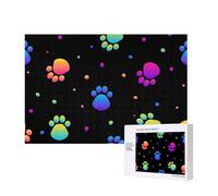 Rainbow Paw Footprint Animal Pattern,300 Pieces Wooden Jigsaw Family Game Jigsaw Puzzles for Adults Teens Home Decor