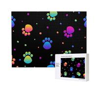 Rainbow Paw Footprint Animal Pattern,500 Pieces Wooden Jigsaw Family Game Jigsaw Puzzles for Adults Teens Home Decor