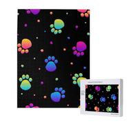 Rainbow Paw Footprint Animal Pattern,500 Pieces Wooden Jigsaw Family Game Jigsaw Puzzles for Adults Teens