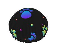 Rainbow Paw Footprint Animal Pattern,Shower Cap Nightcap Double Layer Waterproof Elastic Bath Cap Reusable Hair Cap