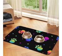 Rainbow Paw Footprint Animal Pattern,Waterproof Pet Feeding Mat,PU Leather Placemats for Cat Dog Water Bowl,Food Mats,30x45cm