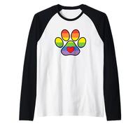 Rainbow Paw LGBTQ Gay Pride Flag Dog Print Furry Fursona Raglan Baseball Tee
