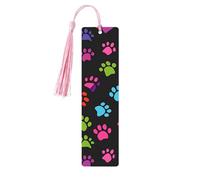 Rainbow Paw Print Bookmark Dog Footprint Wooden Bookmark with Tassel Book Mark for Women Men Reading Page Markers Gifts for Book Lovers