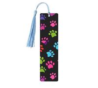 Rainbow Paw Print Bookmark Dog Footprint Wooden Bookmark with Tassel Book Mark for Women Men Reading Page Markers Gifts for Book Lovers