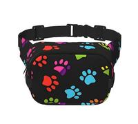 Rainbow Paw Print Double Layer Waist Bag Pack Dog Footprint Bum Bag Fanny Pack for Men Women, Adjustable Belt Bag for Travel Hiking Running Cycling Festival